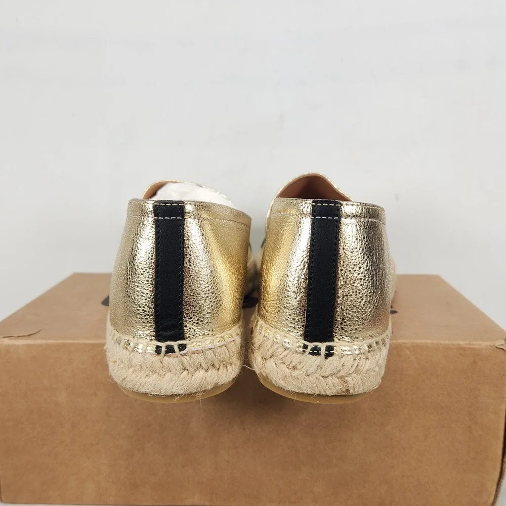 Jutelia Espadrille Flats Women Size 11 Gold Black Leather Cap Toe Slip On